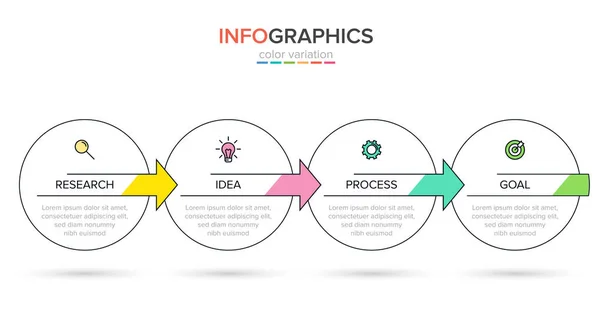 Projekt infograficzny z ikonami i 4 opcjami lub krokami. Cienki wektor. Koncepcja biznesowa infografiki. Może być stosowany do grafiki info, wykresy przepływu, prezentacje, strony internetowe, banery, materiały drukowane. — Wektor stockowy