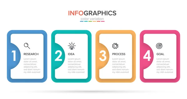 Infographic design με εικονίδια και 4 επιλογές ή βήματα. Λεπτή γραμμή διάνυσμα. Επιχειρηματική έννοια Infographics. Μπορεί να χρησιμοποιηθεί για πληροφορίες γραφικών, διαγράμματα ροής, παρουσιάσεις, ιστοσελίδες, πανό, έντυπο υλικό. — Διανυσματικό Αρχείο