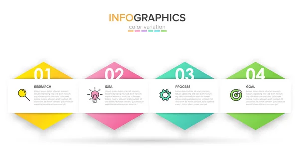 Design infográfico com ícones e 4 opções ou passos. Vetor de linha fina. Conceito de negócio de infográficos. Pode ser usado para gráficos de informações, fluxogramas, apresentações, sites, banners, materiais impressos. — Vetor de Stock