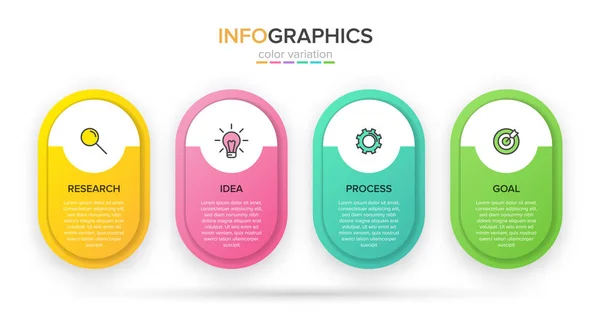 Conception infographique avec icônes et 4 options ou étapes. Vecteur de lignes minces. Infographie concept d'entreprise. Peut être utilisé pour les graphiques d'information, organigrammes, présentations, sites Web, bannières, documents imprimés. — Image vectorielle