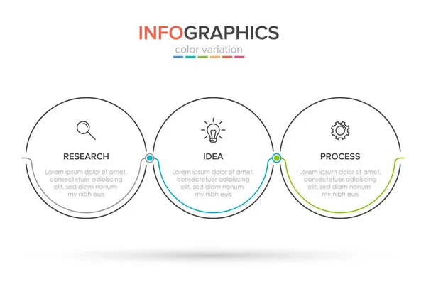 Konzept des Pfeil-Geschäftsmodells mit 3 aufeinander folgenden Schritten. drei bunte rechteckige Elemente. Timeline Design für Broschüre, Präsentation. Gestaltung der Infografik. — Stockvektor