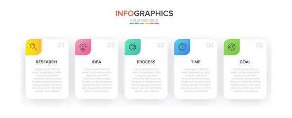 Infografik-Design mit Symbolen und 5 Optionen oder Schritten. Dünnlinienvektor. Infografik Geschäftskonzept. Kann für Informationsgrafiken, Flussdiagramme, Präsentationen, Websites, Banner, Druckmaterialien verwendet werden. — Stockvektor