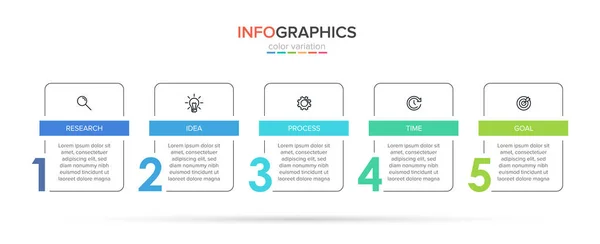 Infografik-Design mit Symbolen und 5 Optionen oder Schritten. Dünnlinienvektor. Infografik Geschäftskonzept. Kann für Informationsgrafiken, Flussdiagramme, Präsentationen, Websites, Banner, Druckmaterialien verwendet werden. — Stockvektor