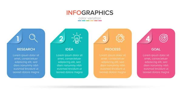 Infografisch ontwerp met pictogrammen en 4 opties of stappen. Dunne lijn vector. Infographics business concept. Kan gebruikt worden voor infographics, flowgrafieken, presentaties, websites, banners, drukwerk. — Stockvector