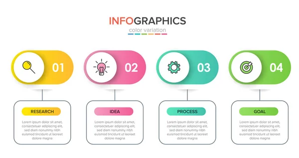 Projekt infograficzny z ikonami i 4 opcjami lub krokami. Cienki wektor. Koncepcja biznesowa infografiki. Może być stosowany do grafiki info, wykresy przepływu, prezentacje, strony internetowe, banery, materiały drukowane. — Wektor stockowy