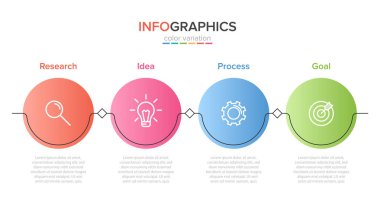 Simgeli ve 4 basamaklı bilgi tasarımı. İnce çizgi vektörü. Bilgi işlem iş konsepti. Bilgi grafikleri, akış grafikleri, sunumlar, web siteleri, afişler, yazılı materyaller için kullanılabilir.