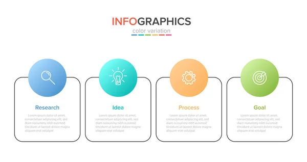 Infographic design s ikonami a 4 možnostmi nebo kroky. Tenký vektor. Infographics business concept. Lze použít pro informační grafiku, vývojové diagramy, prezentace, webové stránky, bannery, tištěné materiály. — Stockový vektor