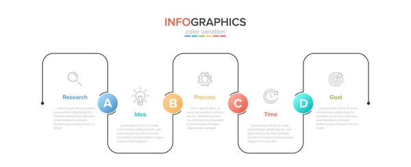 Infografik-Design mit Symbolen und 5 Optionen oder Schritten. Dünnlinienvektor. Infografik Geschäftskonzept. Kann für Informationsgrafiken, Flussdiagramme, Präsentationen, Websites, Banner, Druckmaterialien verwendet werden. — Stockvektor