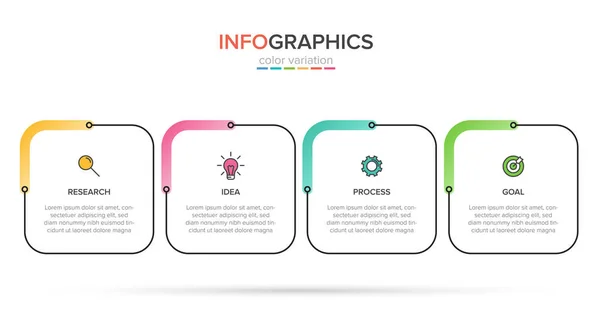 Infographic design s ikonami a 4 možnostmi nebo kroky. Tenký vektor. Infographics business concept. Lze použít pro informační grafiku, vývojové diagramy, prezentace, webové stránky, bannery, tištěné materiály. — Stockový vektor