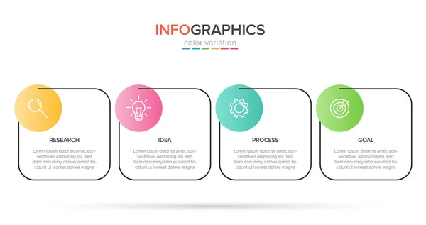 Projekt infograficzny z ikonami i 4 opcjami lub krokami. Cienki wektor. Koncepcja biznesowa infografiki. Może być stosowany do grafiki info, wykresy przepływu, prezentacje, strony internetowe, banery, materiały drukowane. — Wektor stockowy