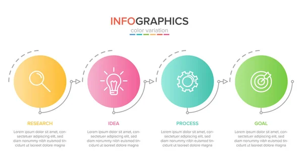 Conception infographique avec icônes et 4 options ou étapes. Vecteur de lignes minces. Infographie concept d'entreprise. Peut être utilisé pour les graphiques d'information, organigrammes, présentations, sites Web, bannières, documents imprimés. — Image vectorielle