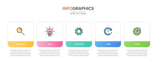 Infografický design s ikonami a 5 možnostmi nebo kroky. Tenký vektor. Infographics business concept. Lze použít pro informační grafiku, vývojové diagramy, prezentace, webové stránky, bannery, tištěné materiály. — Stockový vektor