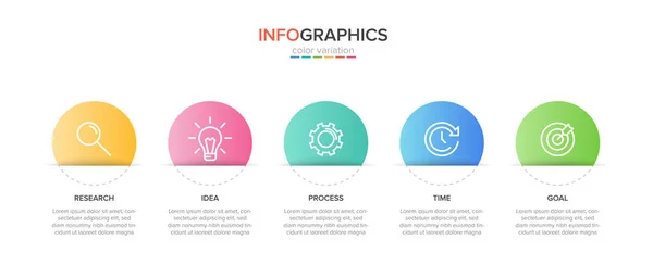 Design infográfico com ícones e 5 opções ou passos. Vetor de linha fina. Conceito de negócio de infográficos. Pode ser usado para gráficos de informações, fluxogramas, apresentações, sites, banners, materiais impressos. — Vetor de Stock