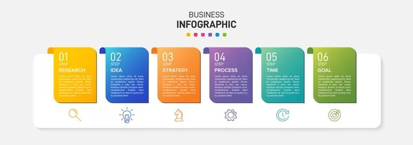 Koncepce šipkového obchodního modelu s 6 po sobě jdoucích izometrických kroků. Šest barevných grafických prvků. Časová osa pro brožuru, prezentaci. Rozvržení grafického návrhu — Stockový vektor