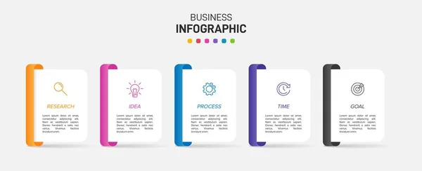 Infografik-Design mit Symbolen und 5 Optionen oder Schritten. Dünnlinienvektor. Infografik Geschäftskonzept. Kann für Informationsgrafiken, Flussdiagramme, Präsentationen, Websites, Banner, Druckmaterialien verwendet werden. — Stockvektor