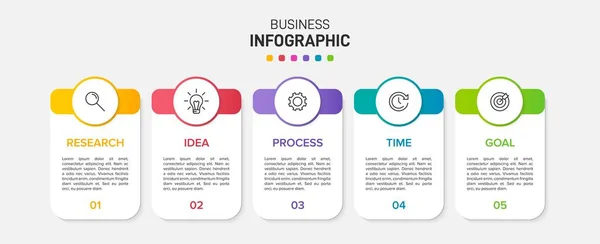 Diseño infográfico con iconos y 5 opciones o pasos. Vector de línea delgada. Concepto de negocio de infografía. Puede ser utilizado para gráficos de información, diagramas de flujo, presentaciones, sitios web, banners, materiales impresos. — Archivo Imágenes Vectoriales