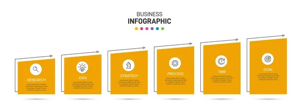 Koncepcja modelu biznesowego strzałki z 6 kolejnych etapów izometrycznych. Sześć kolorowych elementów graficznych. Projekt graficzny broszury, prezentacja. Układ projektu infograficznego — Wektor stockowy