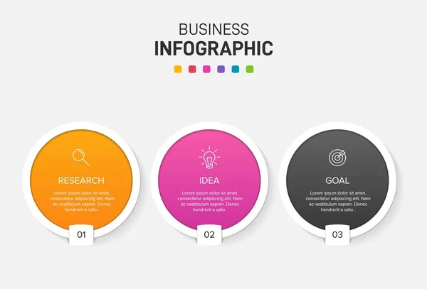 Концепция бизнес-модели стрел с 3 последовательными шагами. Три красочных графических элемента. Хронология оформления брошюры, презентации. Инфографический дизайн. — стоковый вектор