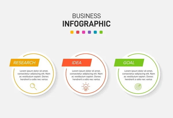 Conceito de modelo de negócio de seta com 3 etapas sucessivas. Três elementos gráficos coloridos. Design de linha do tempo para brochura, apresentação. Layout de design infográfico . — Vetor de Stock