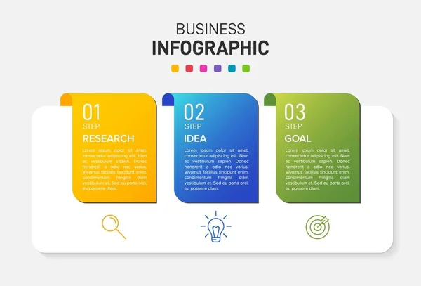 Concept of arrow business model with 3 successive steps. Three colorful graphic elements. Timeline design for brochure, presentation. Infographic design layout. — Stock Vector