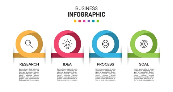 Diseño infográfico con iconos y 4 opciones o pasos. Vector de línea delgada. Concepto de negocio de infografía. Puede ser utilizado para gráficos de información, diagramas de flujo, presentaciones, sitios web, banners, materiales impresos. — Archivo Imágenes Vectoriales