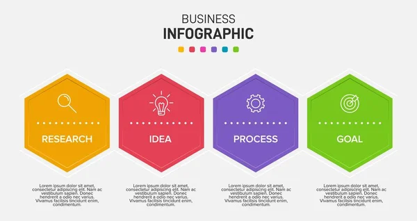 Diseño infográfico con iconos y 4 opciones o pasos. Vector de línea delgada. Concepto de negocio de infografía. Puede ser utilizado para gráficos de información, diagramas de flujo, presentaciones, sitios web, banners, materiales impresos. — Archivo Imágenes Vectoriales