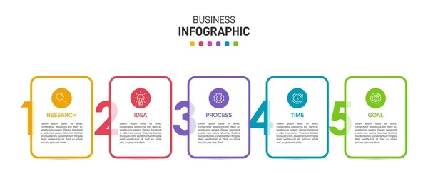 Design infográfico com ícones e 5 opções ou passos. Vetor de linha fina. Conceito de negócio de infográficos. Pode ser usado para gráficos de informações, fluxogramas, apresentações, sites, banners, materiais impressos. — Vetor de Stock