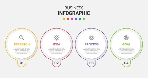 Infografik-Design mit Symbolen und 4 Optionen oder Schritten. Dünnlinienvektor. Infografik Geschäftskonzept. Kann für Informationsgrafiken, Flussdiagramme, Präsentationen, Websites, Banner, Druckmaterialien verwendet werden. — Stockvektor