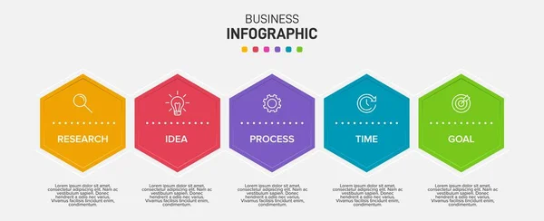 Design infografico con icone e 5 opzioni o passaggi. Vettore a linea sottile. Infografica concetto di business. Può essere utilizzato per info grafiche, diagrammi di flusso, presentazioni, siti web, banner, materiali stampati. — Vettoriale Stock