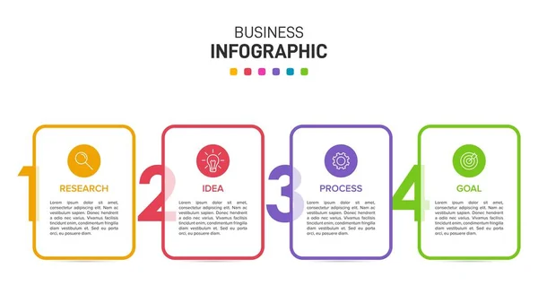 Infografik-Design mit Symbolen und 4 Optionen oder Schritten. Dünnlinienvektor. Infografik Geschäftskonzept. Kann für Informationsgrafiken, Flussdiagramme, Präsentationen, Websites, Banner, Druckmaterialien verwendet werden. — Stockvektor