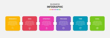 Ardışık 6 izometrik basamaklı ok iş modeli kavramı. Altı renkli grafik elementi. Broşür ve sunum için zaman çizelgesi tasarımı. Infographic tasarım düzeni