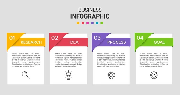 Infografik-Design mit Symbolen und 4 Optionen oder Schritten. Dünnlinienvektor. Infografik Geschäftskonzept. Kann für Informationsgrafiken, Flussdiagramme, Präsentationen, Websites, Banner, Druckmaterialien verwendet werden. — Stockvektor