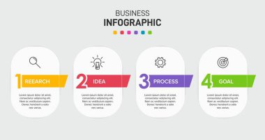Simgeli ve 4 basamaklı bilgi tasarımı. İnce çizgi vektörü. Bilgi işlem iş konsepti. Bilgi grafikleri, akış grafikleri, sunumlar, web siteleri, afişler, yazılı materyaller için kullanılabilir.