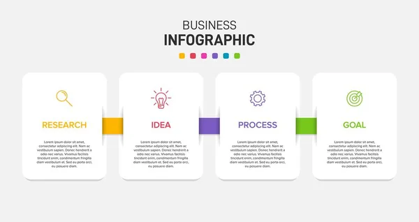 Infografik-Design mit Symbolen und 4 Optionen oder Schritten. Dünnlinienvektor. Infografik Geschäftskonzept. Kann für Informationsgrafiken, Flussdiagramme, Präsentationen, Websites, Banner, Druckmaterialien verwendet werden. — Stockvektor