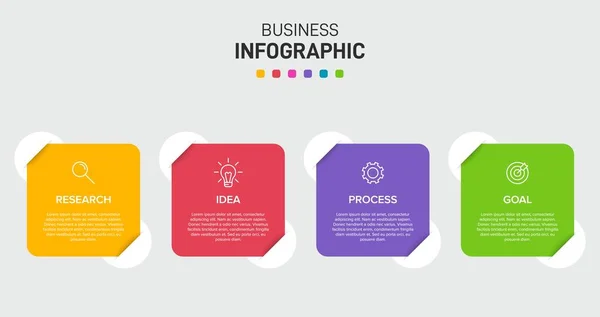 Conception infographique avec icônes et 4 options ou étapes. Vecteur de lignes minces. Infographie concept d'entreprise. Peut être utilisé pour les graphiques d'information, organigrammes, présentations, sites Web, bannières, documents imprimés. — Image vectorielle