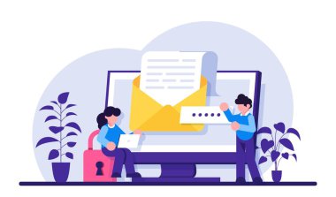 IT güvenlik uzmanı. Dijital veri koruması ve güvenliği. Modern teknoloji ve sanal suç. İnternetteki koruma bilgileri. Modern düz resimleme.