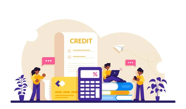 Kredietconcept. Online bankieren. Creditcard en internet shopping concepten voor finance management diensten en toepassingen. Moderne platte illustratie. — Stockvector