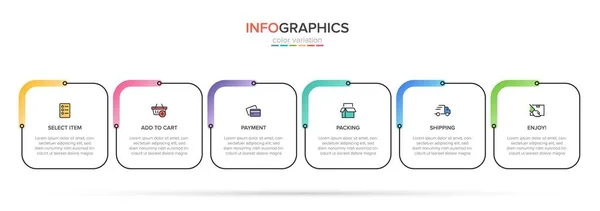 Concept van het winkelproces met 5 opeenvolgende stappen. Vijf kleurrijke grafische elementen. Tijdlijn ontwerp voor brochure, presentatie, website. Infografische vormgeving. — Stockvector