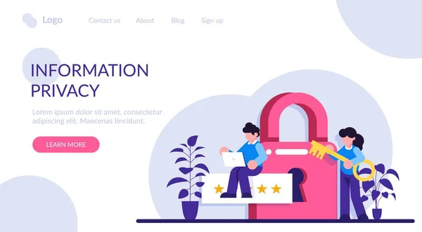 Infomation pivacy. Especialista en ciberseguridad o seguridad web. Protección y seguridad de datos digitales. Tecnología moderna y crimen virtual. Información de protección en Internet. Ilustración plana moderna. — Archivo Imágenes Vectoriales