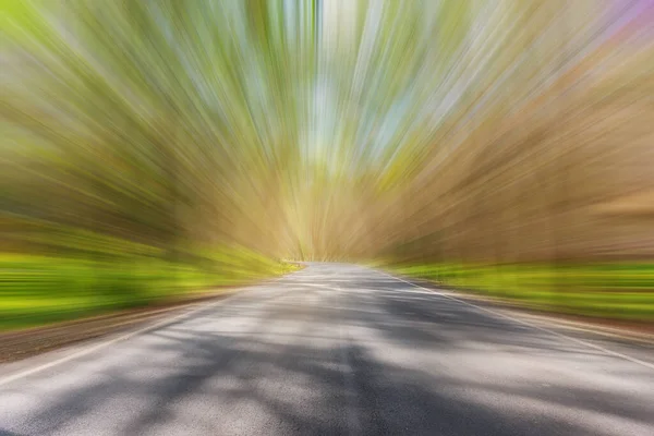 Tunnel Arbre Route Asphaltée Floue Feuille Verte Tunnel Arbre Fond — Photo