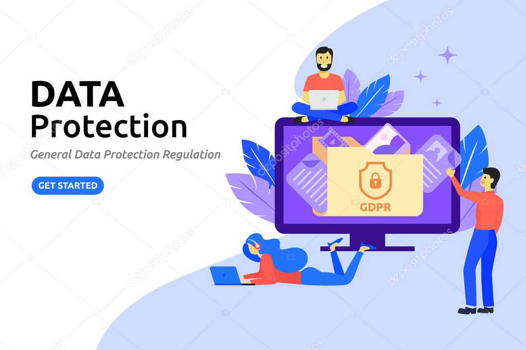 Data protection modern flat design concept. Protecting online data for a web page, coding, programming, application development.