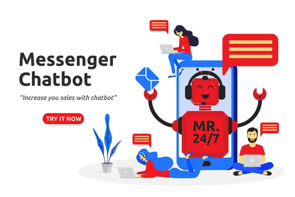 Messenger Chatbot Konzept Modernes Flaches Design Virtueller Assistenzdienst Vektorillustration — Stockvektor