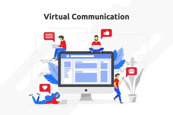 Concepto Comunicación Virtual Moderno Diseño Plano Comunidad Medios Sociales Fondo — Vector de stock