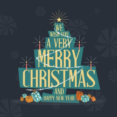 Orta yüzyıl Modern neşeli Noel tebrik kartı vektör çizim