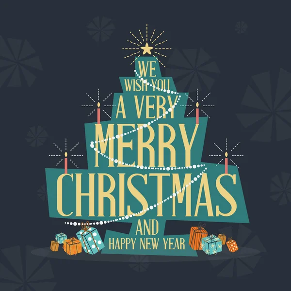 Mid Eeuw Moderne Merry Christmas Greeting Card Vector Illustratie — Stockvector