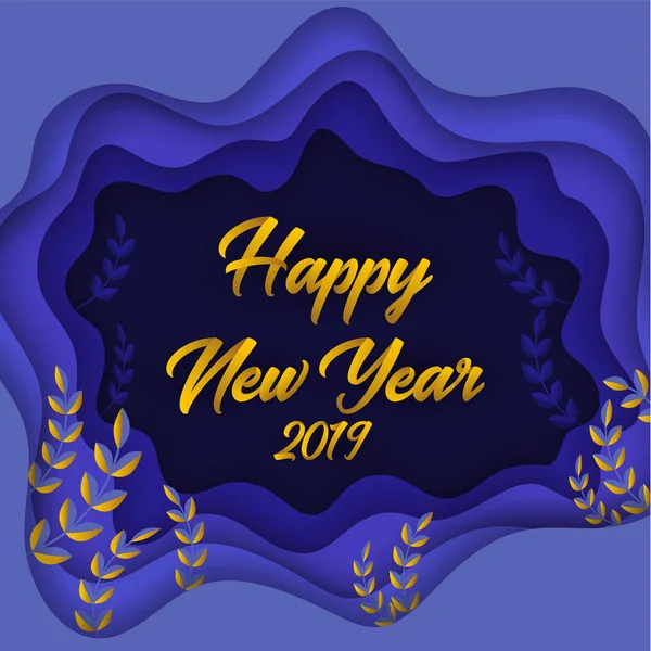 Happy New Year 2019 Colorful Paper Cut Greeting Card Background — Stock Vector