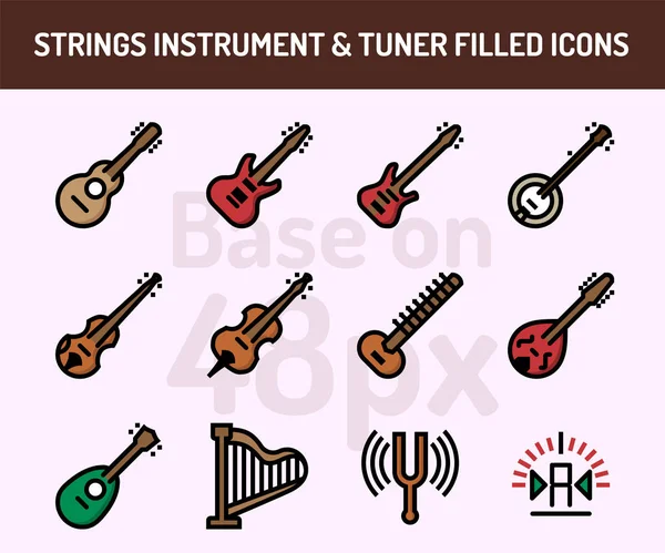 String instrument icon set. Outline filled icons base on 48 pixel with pixel perfect. vector illustration