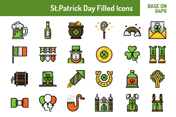 Set Iconos Del Día San Patricio Esquema Llenado Base Iconos — Vector de stock