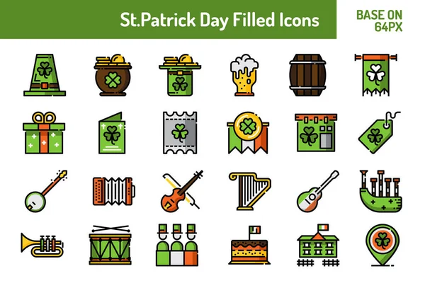 Set Iconos Del Día San Patricio Esquema Base Iconos Píxeles — Vector de stock