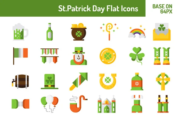 Set Iconos Del Día San Patricio Base Iconos Plana Píxeles — Vector de stock